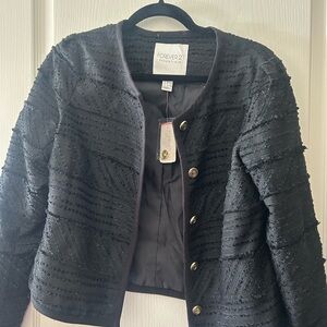 Forever 21 Black Textured Tweed-Style Button Jacket